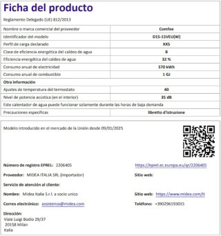 Calentador agua COMFEE 15L bajo fregadero