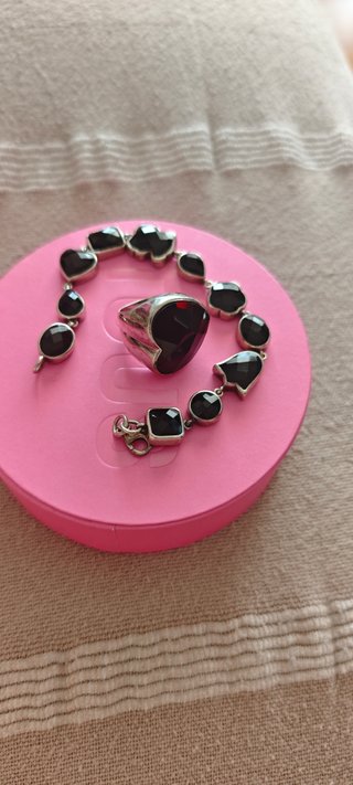 Pulsera y Anillo Tous Corazón Negro Plata