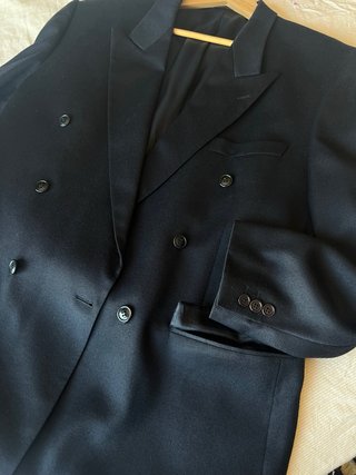 Americana Cruzada Vintage Hombre Azul Marino Lana