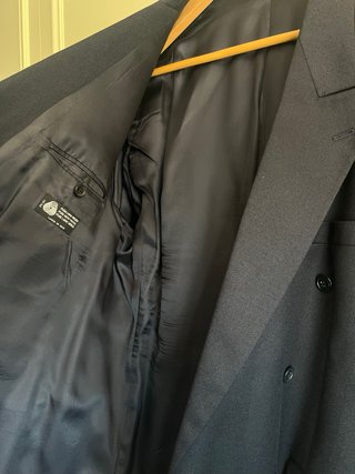 Americana Cruzada Vintage Hombre Azul Marino Lana