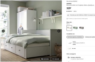 Cama juvenil IKEA Heimn+mesita+cuadros+lamparita
