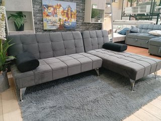 Sofá Cama Chaise Longue Gris Terciopelo