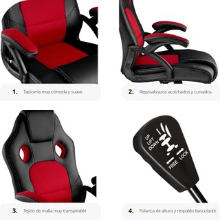 Silla gaming de escritorio giratoria con respaldo ajustable, rojo