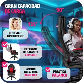 Silla gaming de escritorio giratoria con respaldo ajustable, rojo