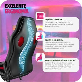Silla gaming de escritorio giratoria con respaldo ajustable, rojo