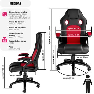 Silla gaming de escritorio giratoria con respaldo ajustable, rojo