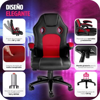 Silla gaming de escritorio giratoria con respaldo ajustable, rojo