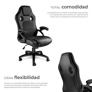Silla gaming de escritorio giratoria con respaldo ajustable, negro