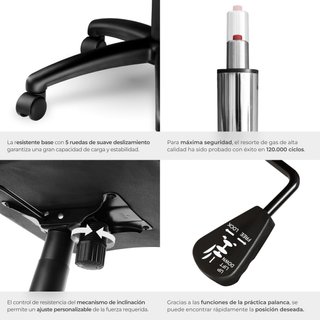Silla gaming de escritorio giratoria con respaldo ajustable, negro