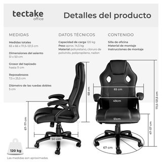 Silla gaming de escritorio giratoria con respaldo ajustable, negro