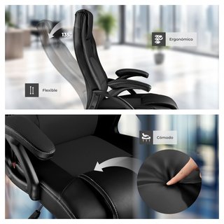 Silla gaming de escritorio giratoria con respaldo ajustable, negro