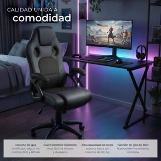 Silla gaming de escritorio giratoria con respaldo ajustable, negro