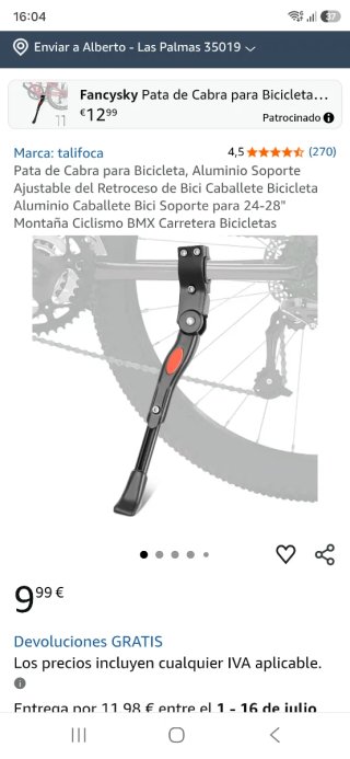 Pata de cabra bicicleta AOI aluminio