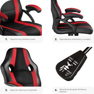 Silla gaming de escritorio giratoria con respaldo ajustable, rojo