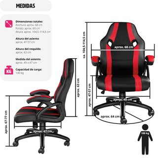 Silla gaming de escritorio giratoria con respaldo ajustable, rojo