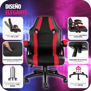 Silla gaming de escritorio giratoria con respaldo ajustable, rojo