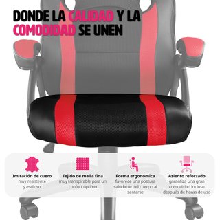 Silla gaming de escritorio giratoria con respaldo ajustable, rojo