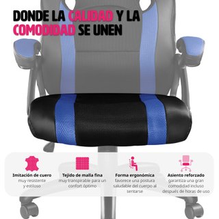 Silla gaming de escritorio giratoria con respaldo ajustable, azul