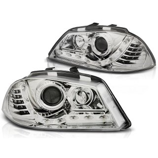 Faros cromados con luz diurna para SEAT Ibiza 2002