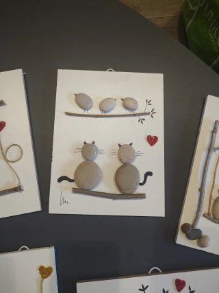6 Quadretti artigianali in pietra e legno