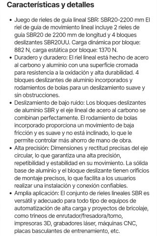 Juego Rieles Guía Lineal SBR20 Vevor 2200mm