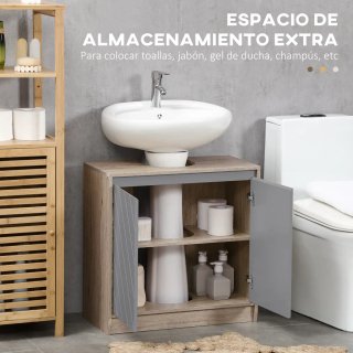 Mueble bajo lavabo baño gris y madera