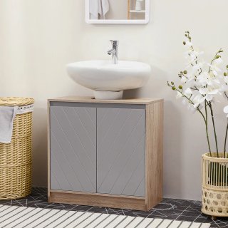 Mueble bajo lavabo baño gris y madera