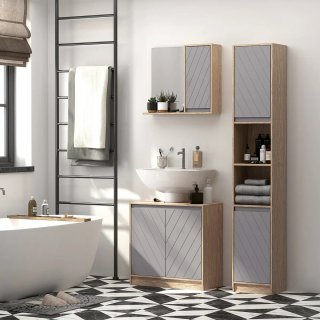 Mueble bajo lavabo baño gris y madera