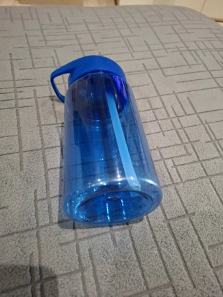 Botella de agua azul con pajita,  400 ml,