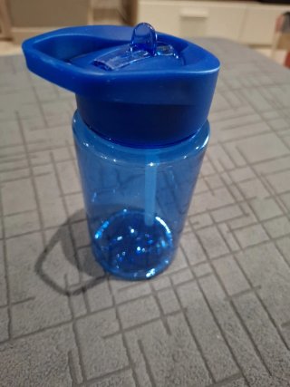 Botella de agua azul con pajita,  400 ml,