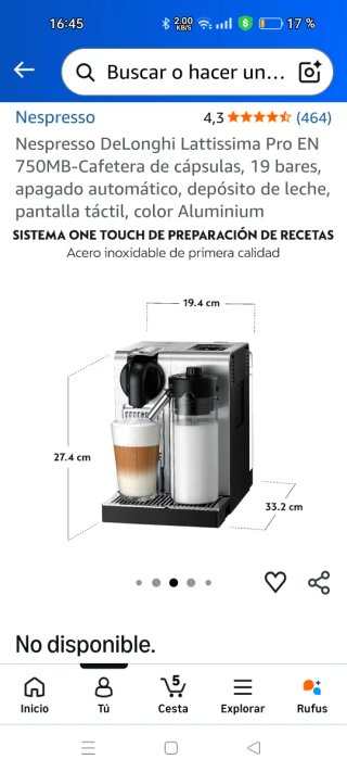 Cafetera Nespresso DeLonghi Latissima Pro