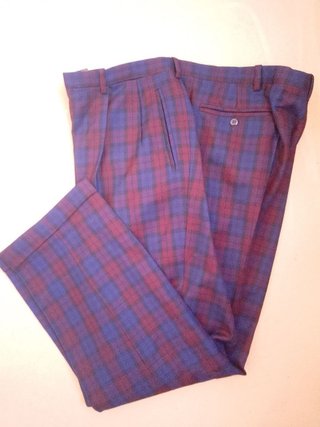Pantaloni lana tartan blu e bordeaux vintage