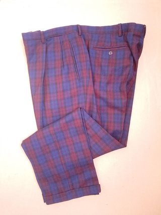 Pantaloni lana tartan blu e bordeaux vintage