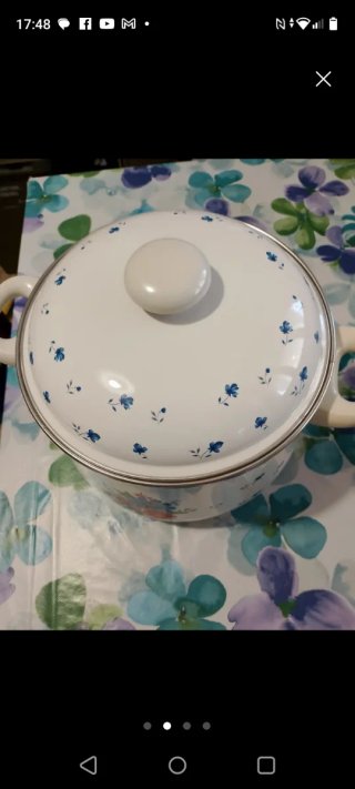 Pentola smaltata con fiori blu
