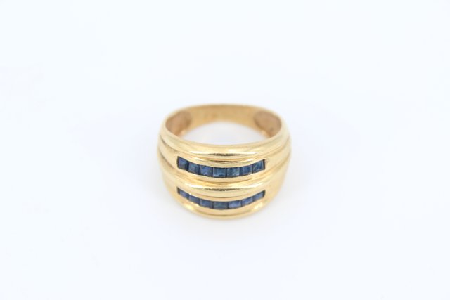 Anillo Doble P. Azul. oro 18k, 6,4gr. Ref. G-120.