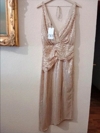 Vestido Lentejuelas Zara Dorado