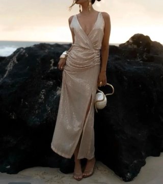 Vestido Lentejuelas Zara Dorado