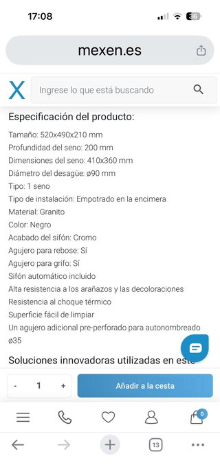 Fregadero Cocina Negro Granito 52x49
