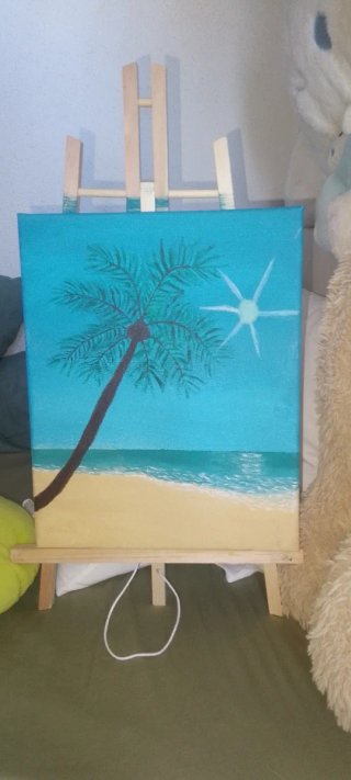 Cuadro playa palmera pintado a mano