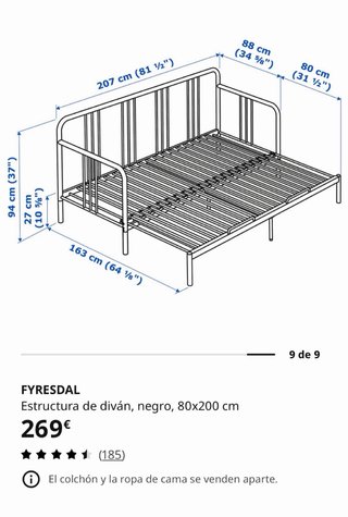 Sofá cama IKEA Fyresdal + colchón Cecotec visco