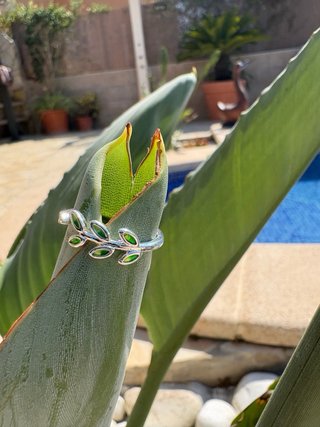 Anillo Plata 925 Hojitas Verdes Ajustable