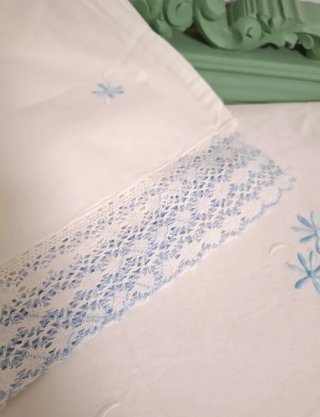 Sábana Matrimonio Vintage Flores Azules