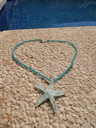 Collar Cuentas Azul Estrella Mar Resina