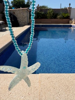 Collar Cuentas Azul Estrella Mar Resina