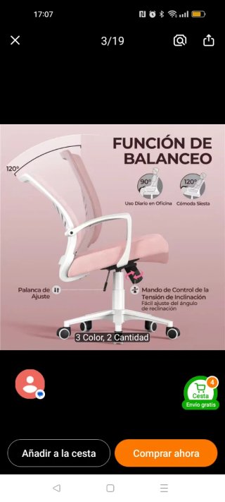 Silla de oficina giratoria rosa