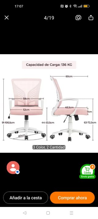 Silla de oficina giratoria rosa