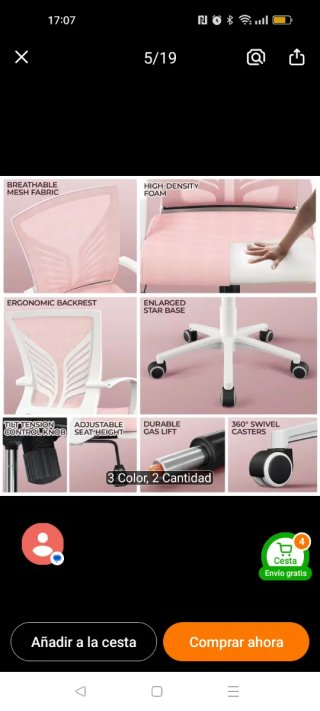 Silla de oficina giratoria rosa