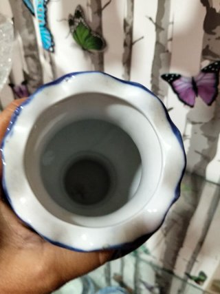 Jarrón porcelana vintage floral azul