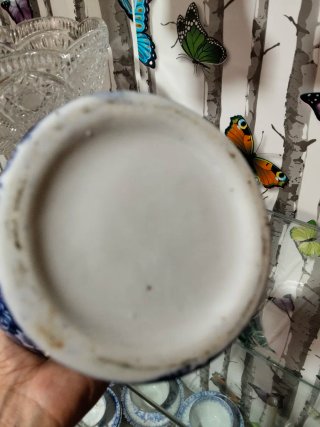 Jarrón porcelana vintage floral azul
