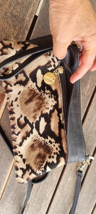 Bolso Piel Leopardo Negro Beige
